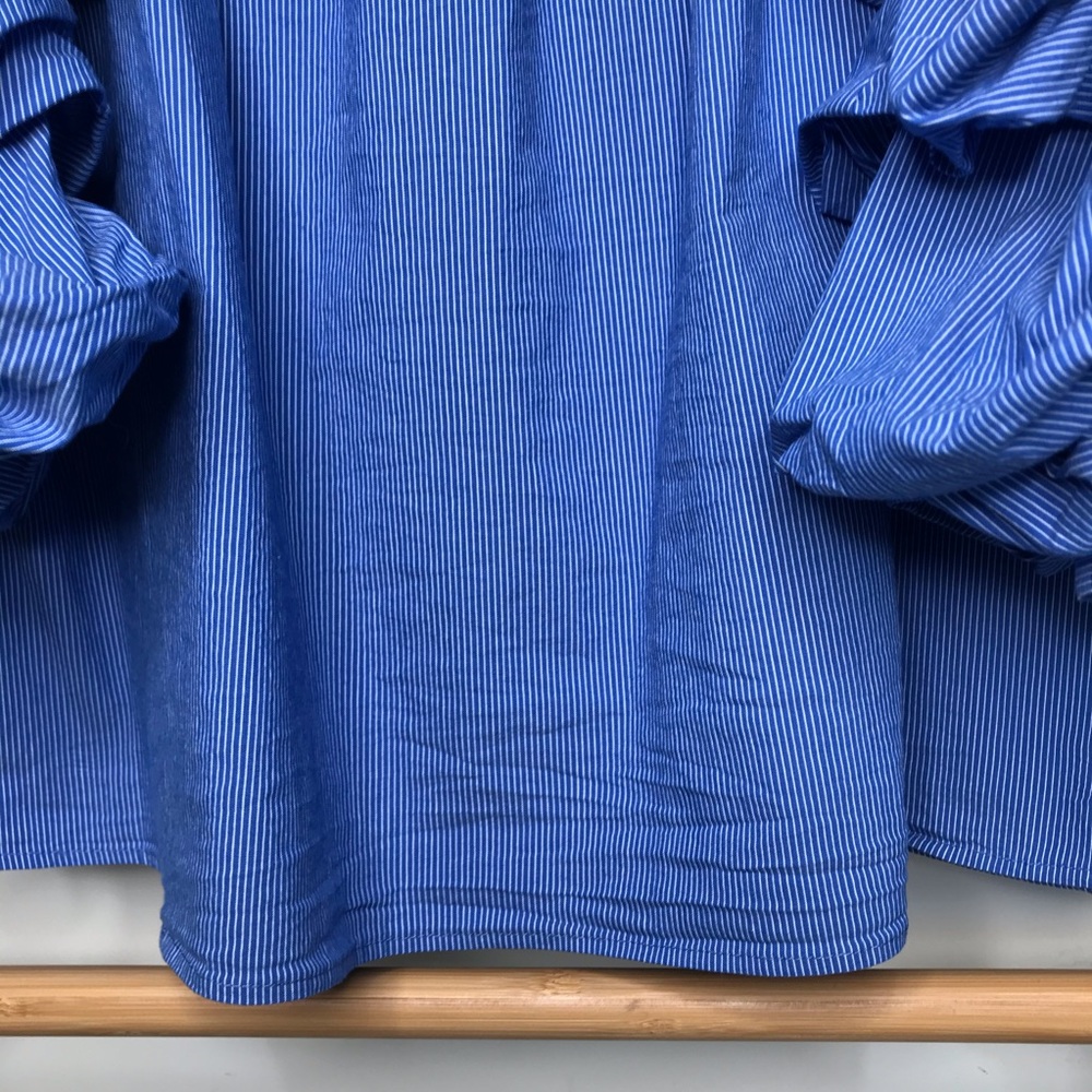 SOLD Zara Blue Striped Ruffle Sleeve Top Blouse M - Picture 6 of 14